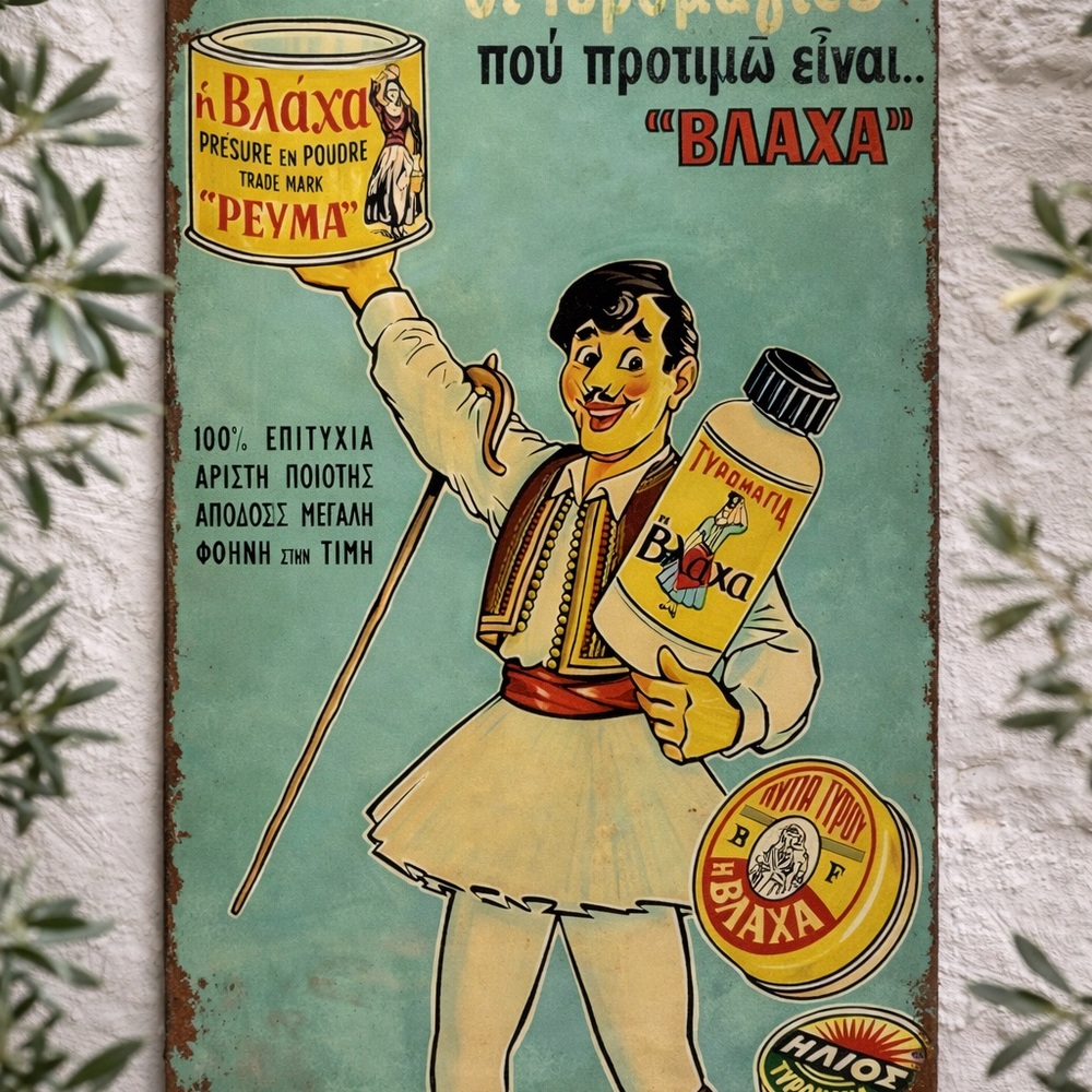 Vintage-Style Blue Greek Advertising Wall Art Poster